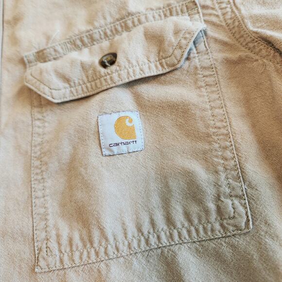 Carhartt S Loose Fit 104369-256 Tan Chambray Work Shirt 100% Cotton Short Sleeve - Picture 6 of 11